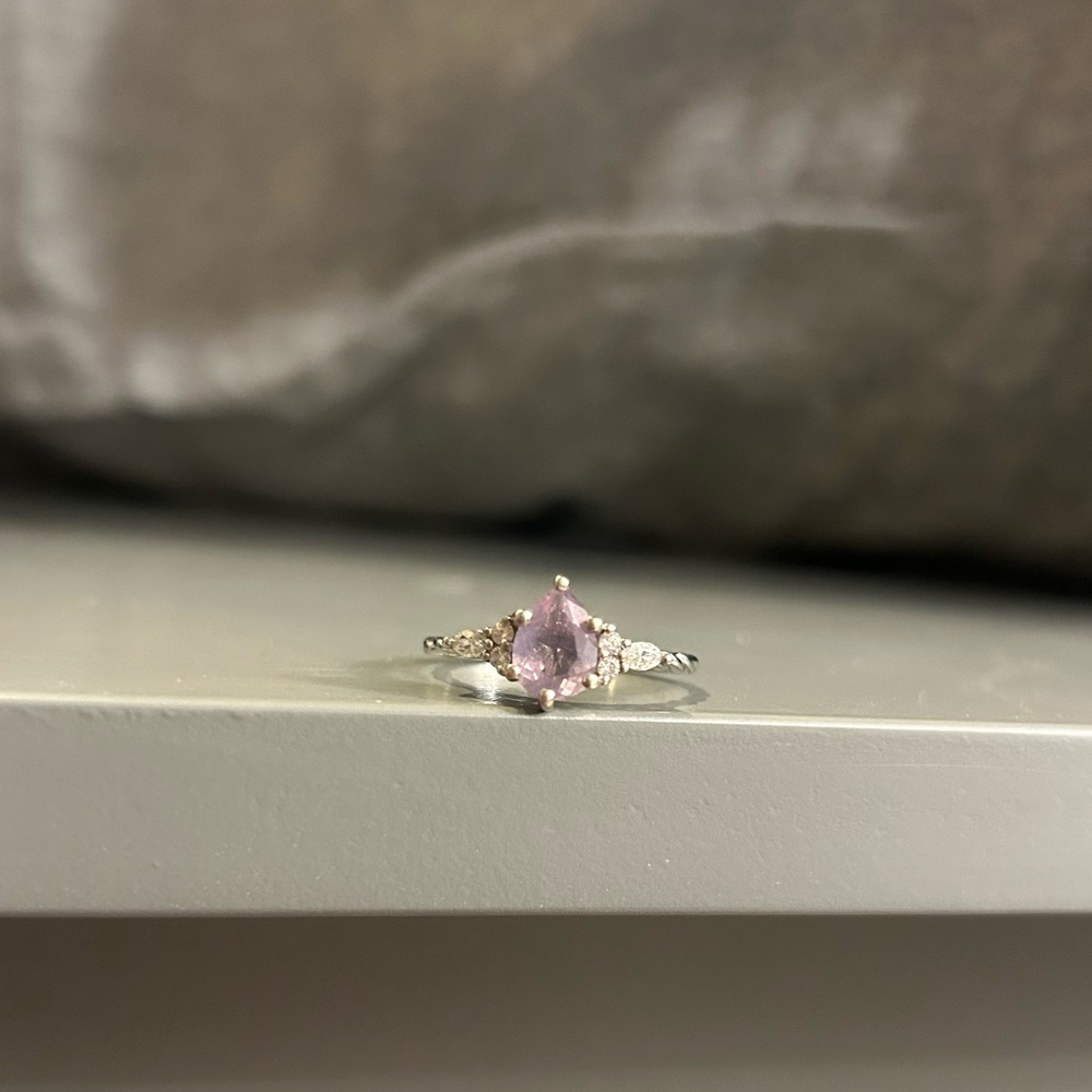 White Gold Plated/Moissanite Pear Lavender Amethyst Engagement Ring Size 9